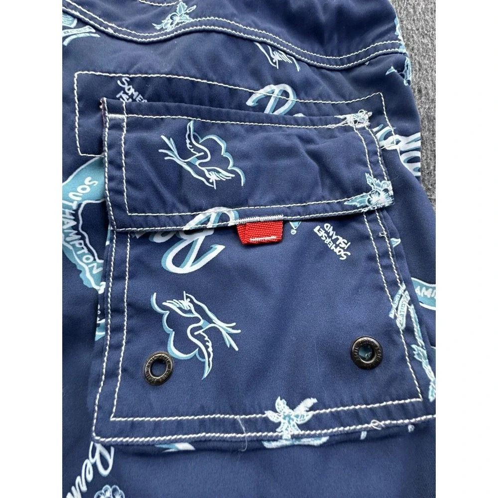 J. Crew Board Shorts Mens‎ Size 36 Blue Bermuda Palm Trees Island Pockets Beach